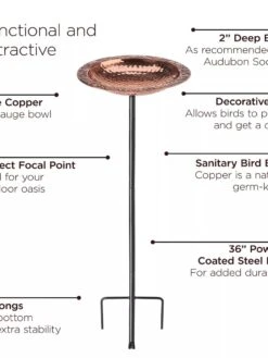 Copper Birdbath With Stake -Gardeners Sales Store 8609876 03V jpg