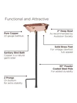 Copper Bathtub Birdbath -Gardeners Sales Store 8612202 06v