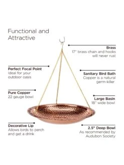 Copper Hanging Birdbath, 18" -Gardeners Sales Store 8612268 04v